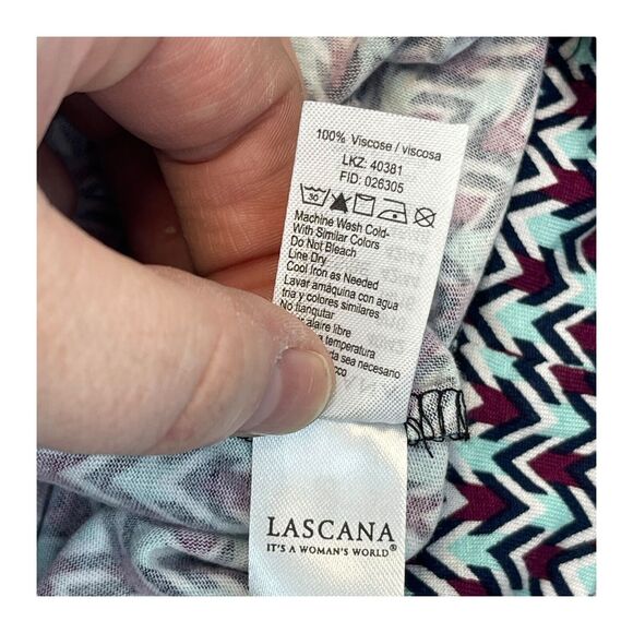 Lascana Blouse Top Women's 8/10 Multicolor Chevron Viscose V-Neck Flare Sleeve - Picture 8 of 8